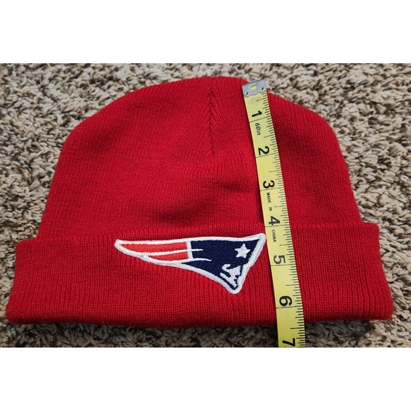 Officially Licensed NFL New England Patriots Embroidered Logo Red Beanie Hat - Picture 3 of 5